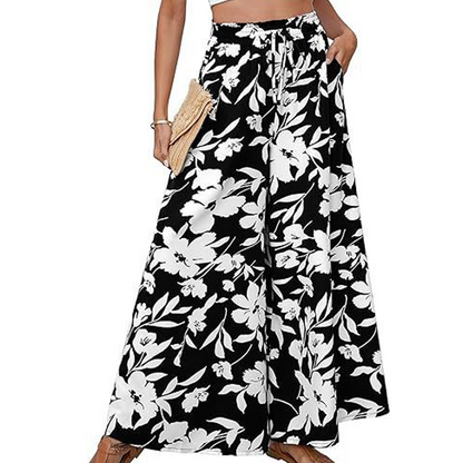 Weite Hose mit hoher Taille und floralen Boho-Mustern