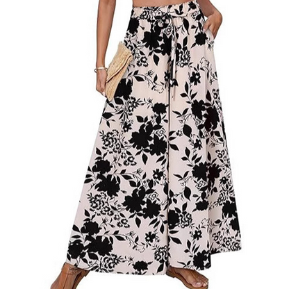 Weite Hose mit hoher Taille und floralen Boho-Mustern