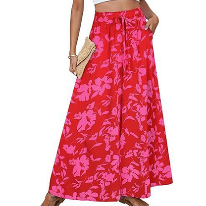 Weite Hose mit hoher Taille und floralen Boho-Mustern