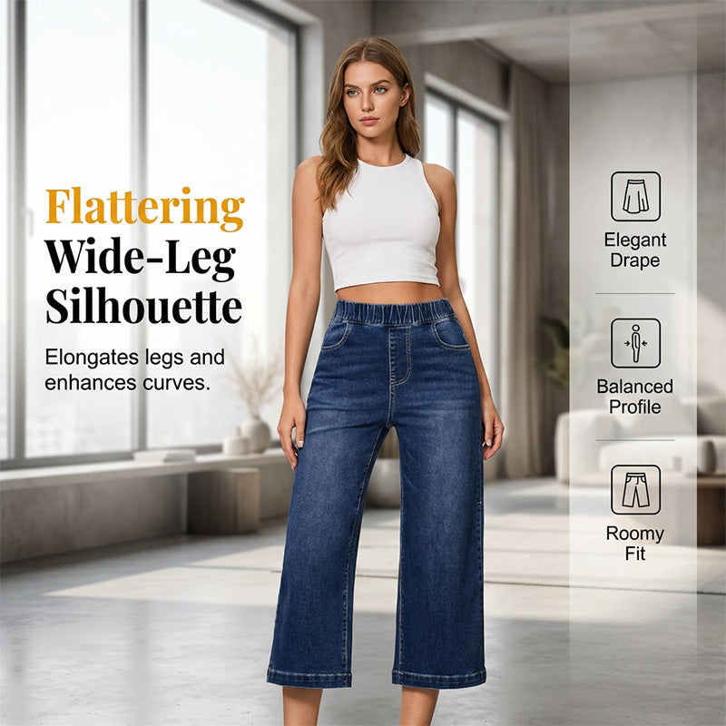 👖 Weite Damen-Crop-Jeans mit Gummibund – Bequem, Weitbeinig, Denim 🍂