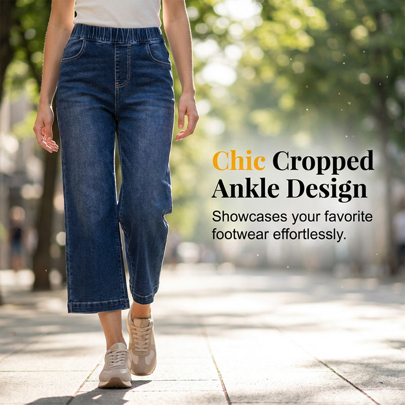 👖 Weite Damen-Crop-Jeans mit Gummibund – Bequem, Weitbeinig, Denim 🍂