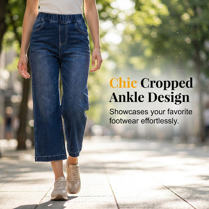 👖 Weite Damen-Crop-Jeans mit Gummibund – Bequem, Weitbeinig, Denim 🍂