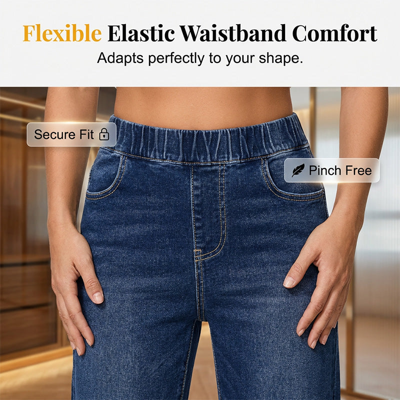 👖 Weite Damen-Crop-Jeans mit Gummibund – Bequem, Weitbeinig, Denim 🍂