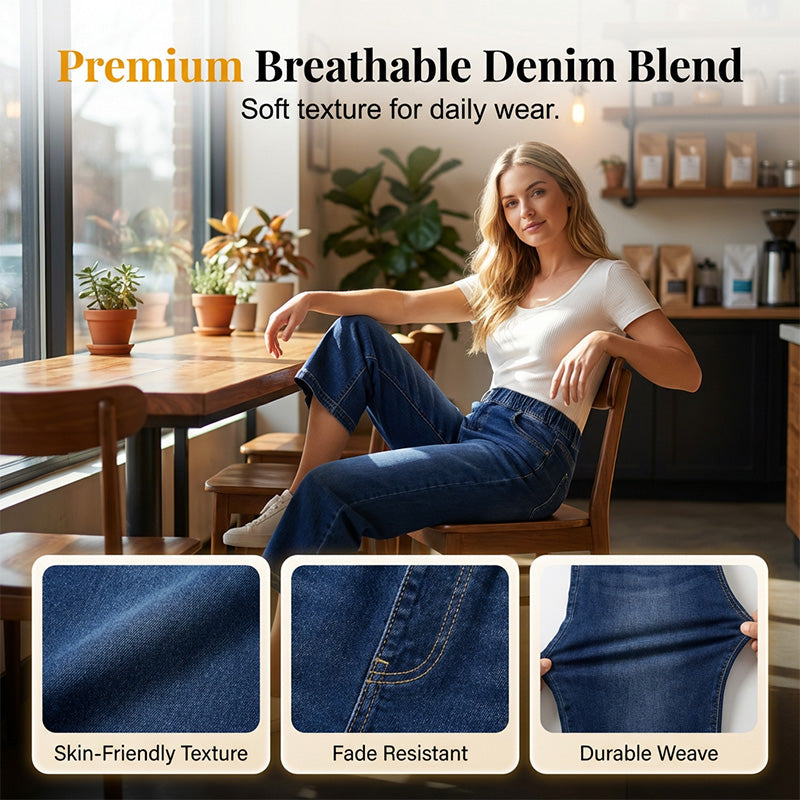 👖 Weite Damen-Crop-Jeans mit Gummibund – Bequem, Weitbeinig, Denim 🍂