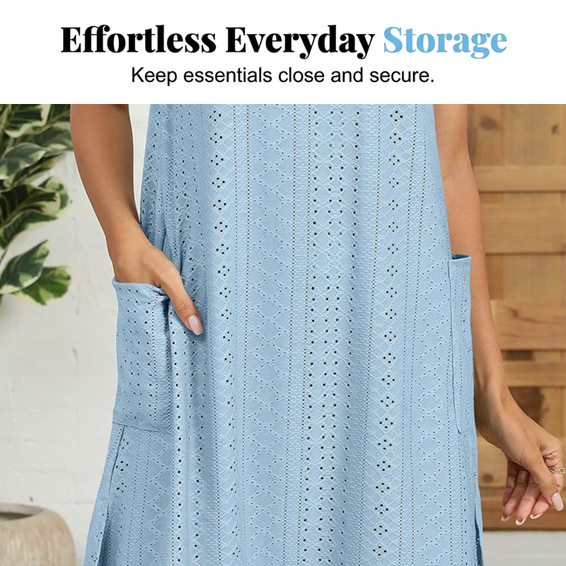Ärmelloses Freizeitkleid für Damen mit Rundhalsausschnitt und Taschen