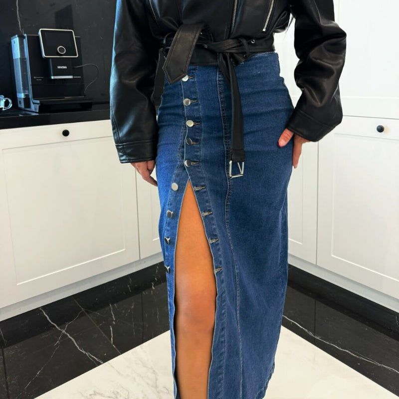 👖 LIMITED-TIME 50% RABATT! ✨ Denim-Bodycon-Rock – Knopfleiste, Schlitz, Figurbetont ✨