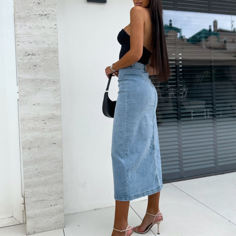 👖 LIMITED-TIME 50% RABATT! ✨ Denim-Bodycon-Rock – Knopfleiste, Schlitz, Figurbetont ✨