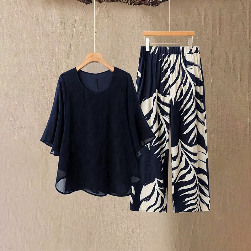 👗 50% RABATT! 👖 Elegantes Women-Set – Lockeres Top mit bedruckter Hose – Leicht, luftig & perfekt für Sommer, Strand oder besondere Anlässe – stilvoll und bequem 🌸