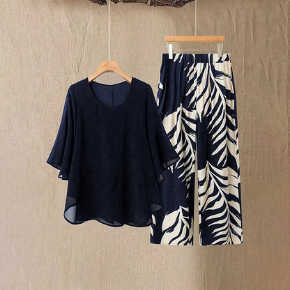 👗 50% RABATT! 👖 Elegantes Women-Set – Lockeres Top mit bedruckter Hose – Leicht, luftig & perfekt für Sommer, Strand oder besondere Anlässe – stilvoll und bequem 🌸