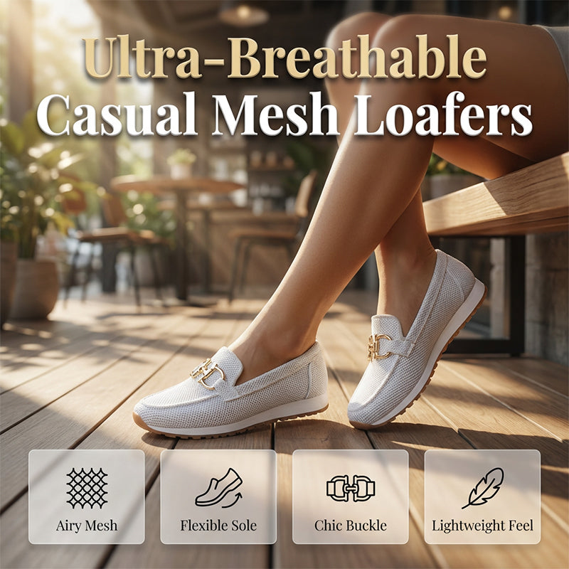 Mocassins décontractés en maille pour femme avec boucle métallique