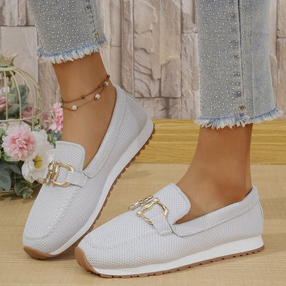 Mocassins décontractés en maille pour femme avec boucle métallique