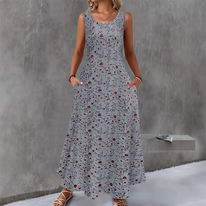 🔥NUR FÜR BEGRENZTE ZEIT: 50 % RABATT!🔥  👗 Ärmelloses Maxikleid für Damen mit Blumenmuster – mit Seitentaschen, elegant und bequem 🌸