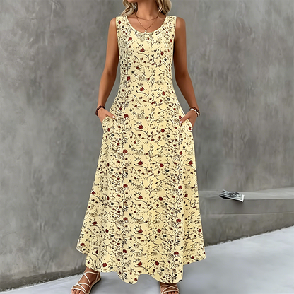 🔥NUR FÜR BEGRENZTE ZEIT: 50 % RABATT!🔥  👗 Ärmelloses Maxikleid für Damen mit Blumenmuster – mit Seitentaschen, elegant und bequem 🌸