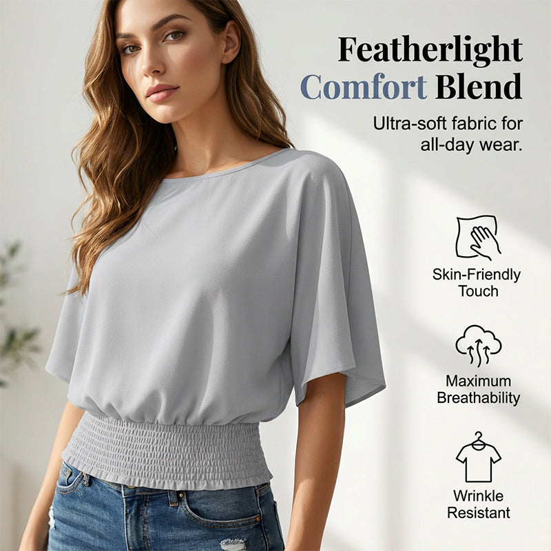 Damen-Top mit Dolmanärmeln und geraffter Taille