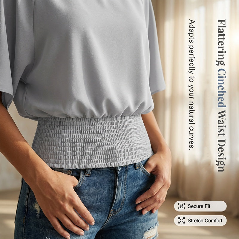 Damen-Top mit Dolmanärmeln und geraffter Taille