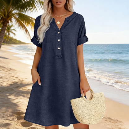 🥳Sonderangebot 2026🥳 Tunika-Kleid für Damen mit V-Ausschnitt – lockere Passform, Taschen und atmungsaktiv