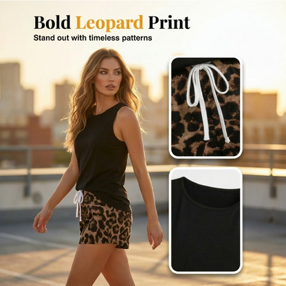 ⏰ 50 % RABATT – Nur für kurze Zeit ✨Damen-Tanktop & Leoparden-Shorts-Set – Lässig, auffällig, stylisch 🐆