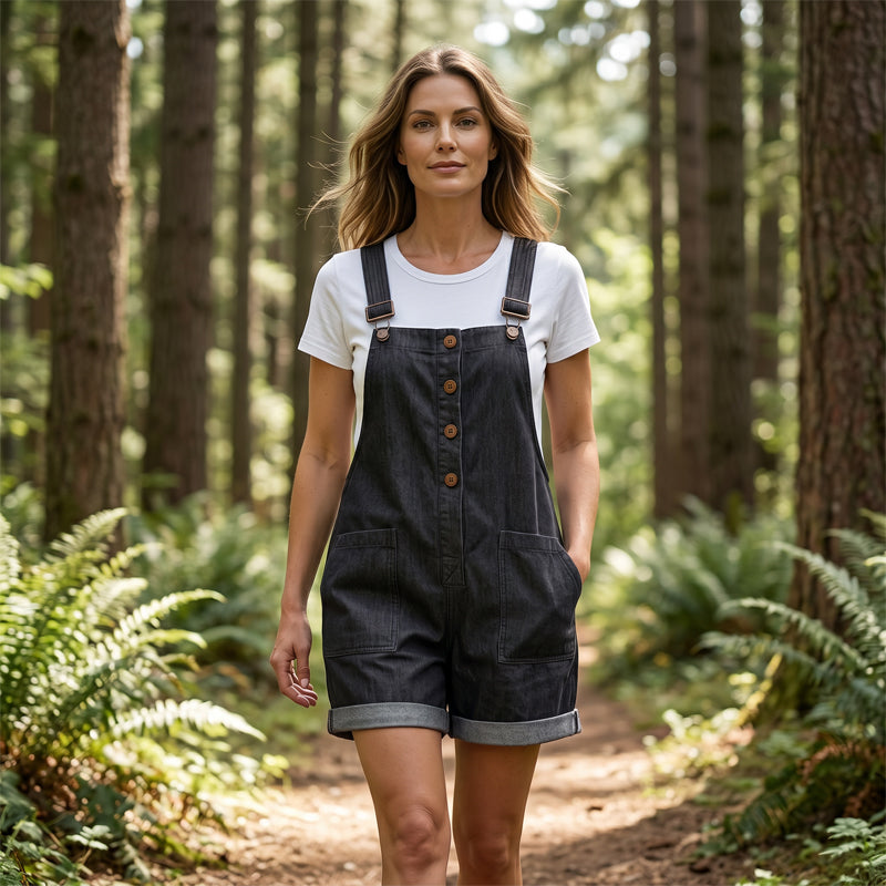 👖 NUR FÜR BEGRENZTE ZEIT: 50 % RABATT! 🌸 Einfarbiger Retro-Strampler mit verstellbaren Trägern – Knopfleiste vorne, große Taschen, lockere Passform ✨