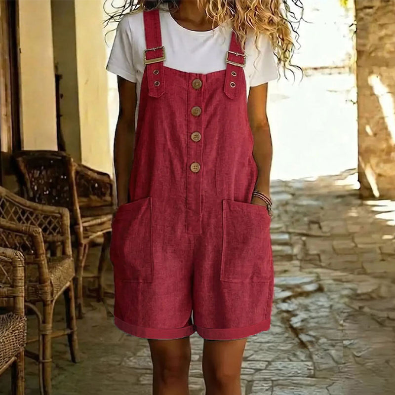 👖 NUR FÜR BEGRENZTE ZEIT: 50 % RABATT! 🌸 Einfarbiger Retro-Strampler mit verstellbaren Trägern – Knopfleiste vorne, große Taschen, lockere Passform ✨
