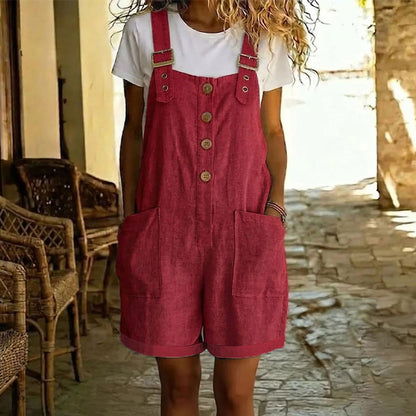 👖 NUR FÜR BEGRENZTE ZEIT: 50 % RABATT! 🌸 Einfarbiger Retro-Strampler mit verstellbaren Trägern – Knopfleiste vorne, große Taschen, lockere Passform ✨
