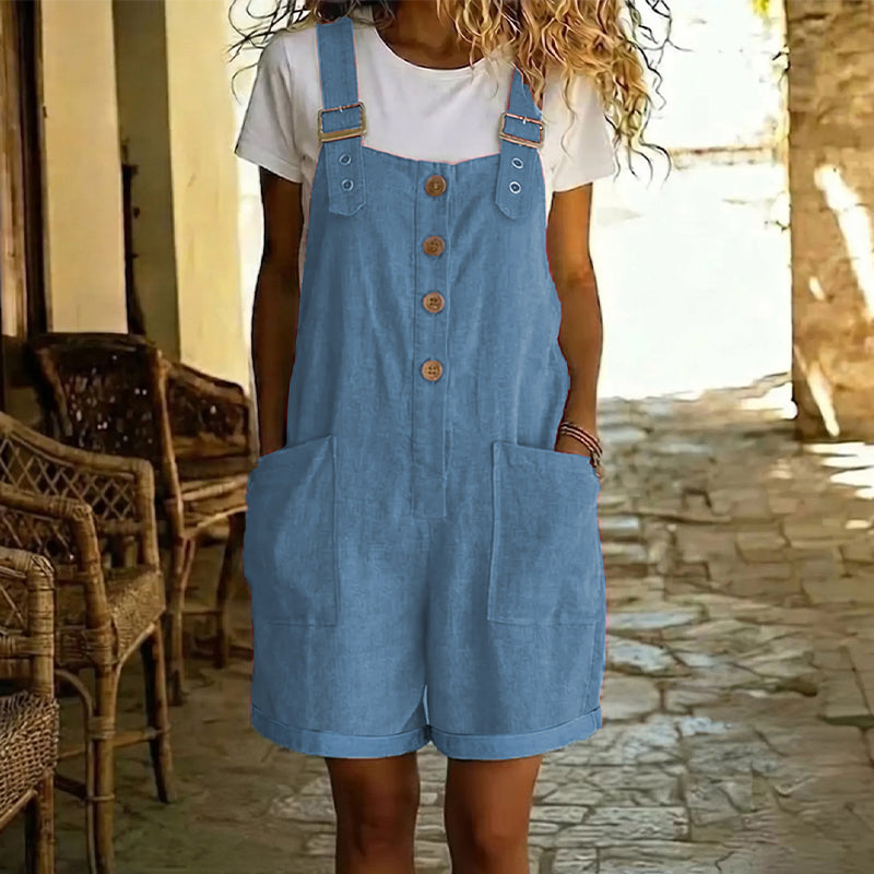 👖 NUR FÜR BEGRENZTE ZEIT: 50 % RABATT! 🌸 Einfarbiger Retro-Strampler mit verstellbaren Trägern – Knopfleiste vorne, große Taschen, lockere Passform ✨
