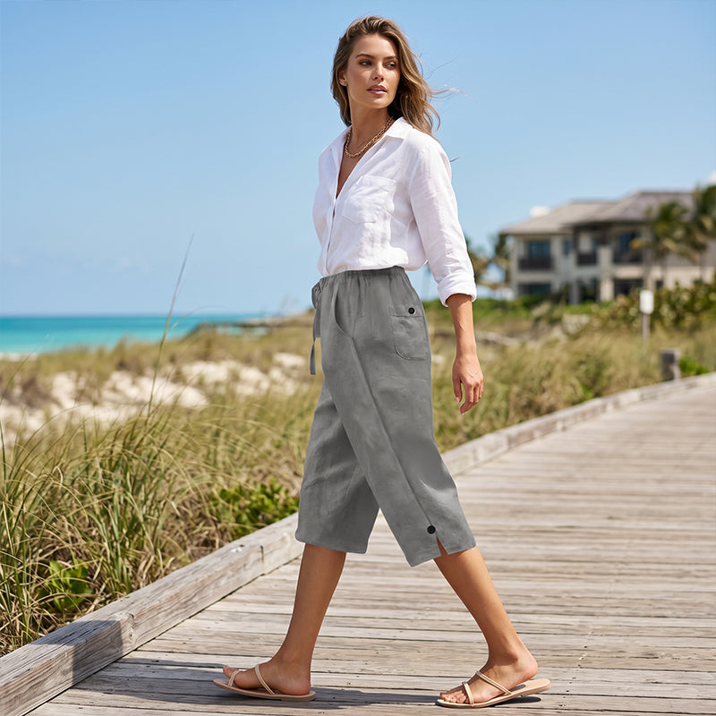 Lässige Damen-Caprihose mit Knopfverzierung