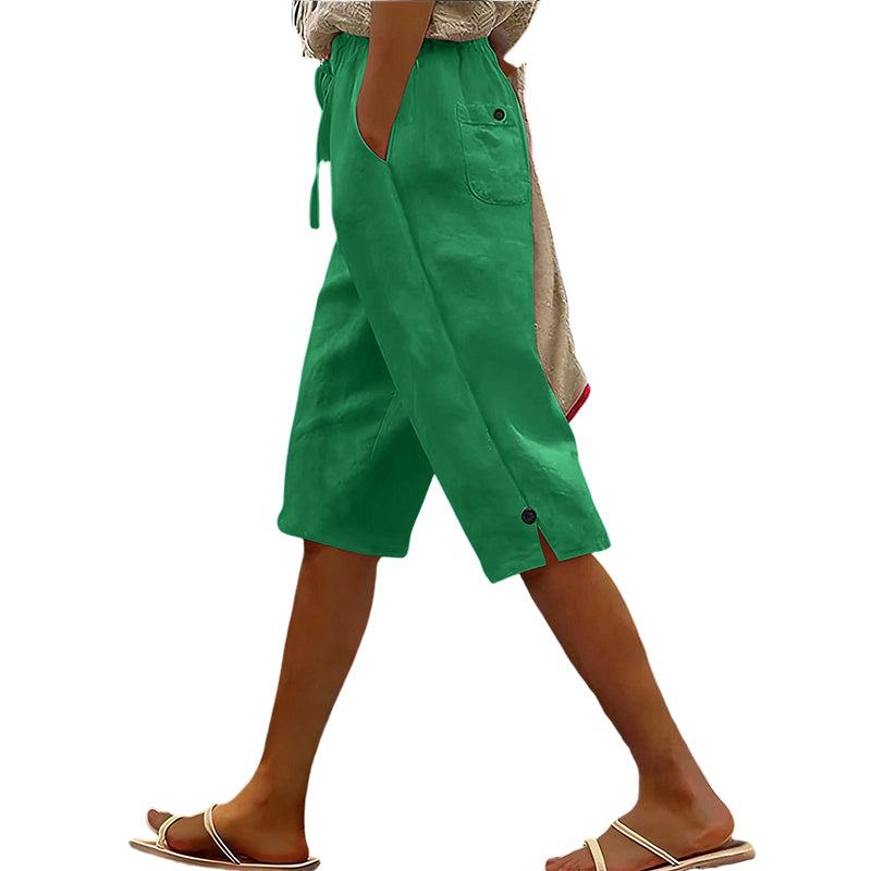Lässige Damen-Caprihose mit Knopfverzierung