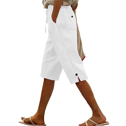 Lässige Damen-Caprihose mit Knopfverzierung