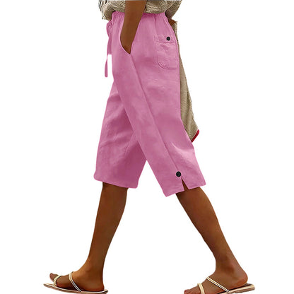 Lässige Damen-Caprihose mit Knopfverzierung
