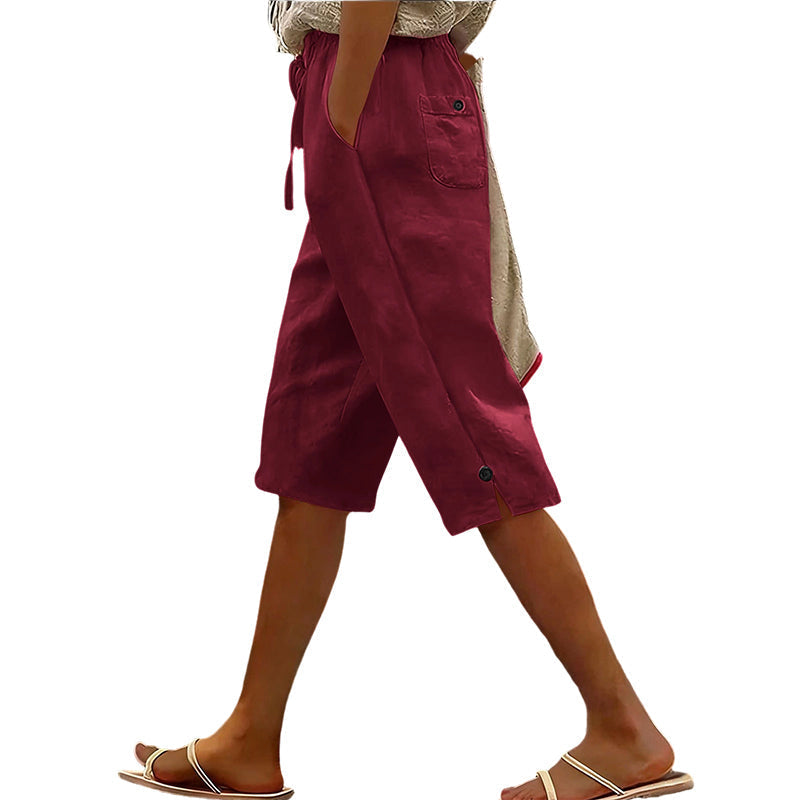 Lässige Damen-Caprihose mit Knopfverzierung