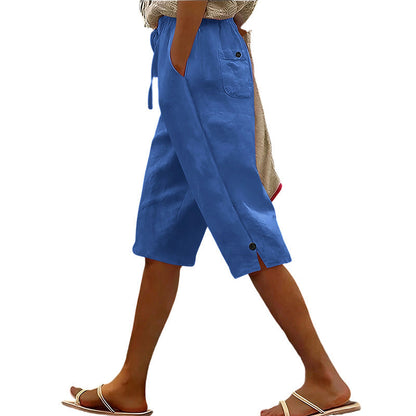Lässige Damen-Caprihose mit Knopfverzierung