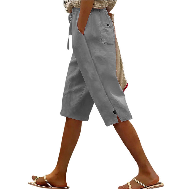 Lässige Damen-Caprihose mit Knopfverzierung