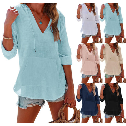 Damen Oversize-Hoodie mit V-Ausschnitt und Kängurutasche für Strand & Alltag