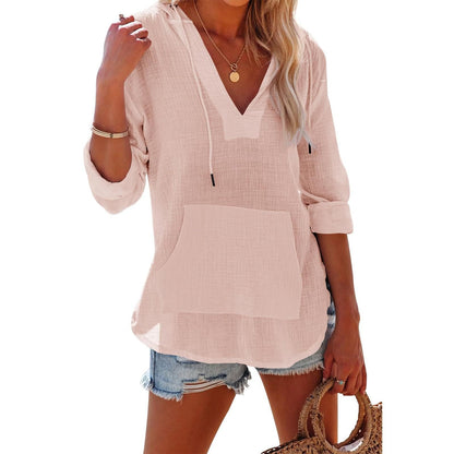 Damen Oversize-Hoodie mit V-Ausschnitt und Kängurutasche für Strand & Alltag