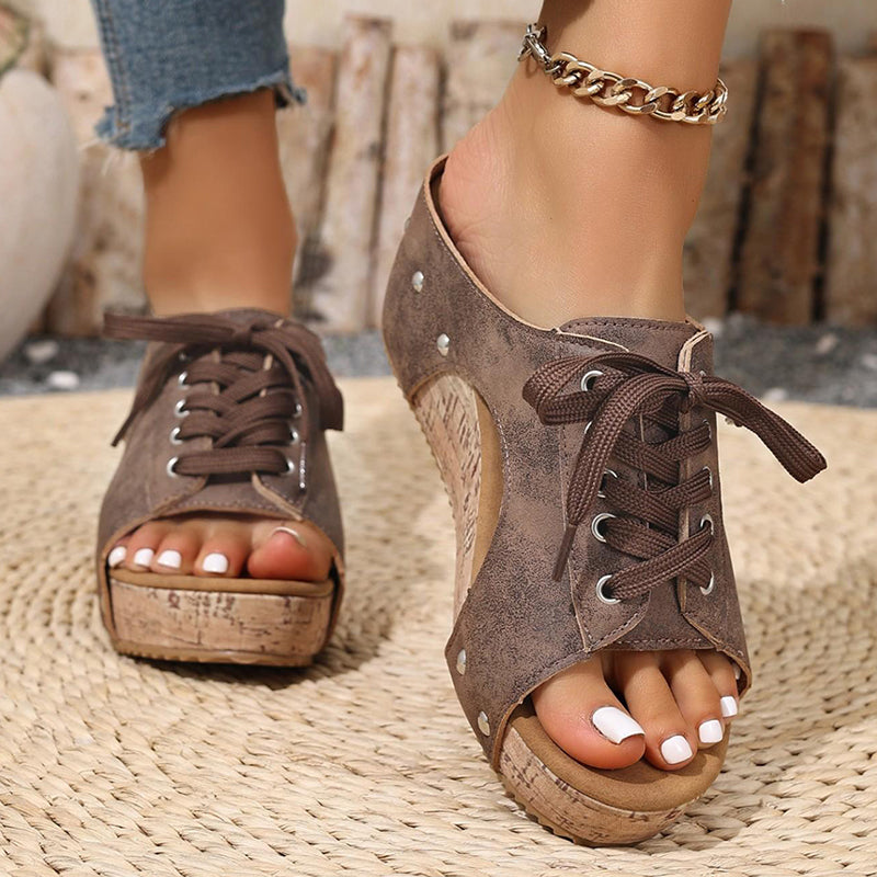 Peep-Toe-Sandalen mit Keilabsatz für Damen