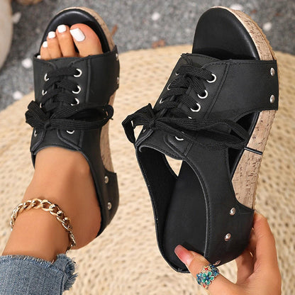 Peep-Toe-Sandalen mit Keilabsatz für Damen