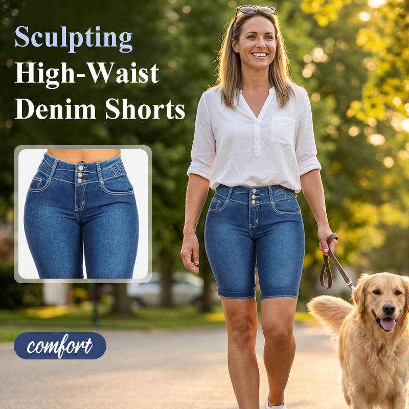 👖Damen-Jeansshorts mit hoher Taille aus Stretch-Denim