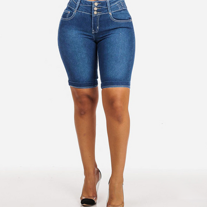 👖Damen-Jeansshorts mit hoher Taille aus Stretch-Denim