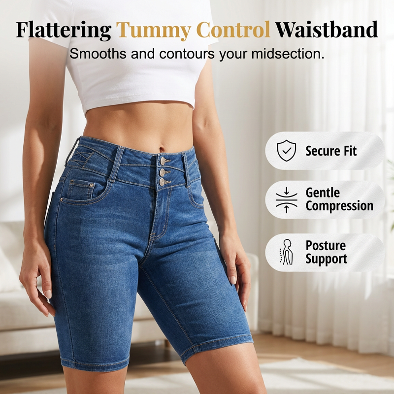 👖Damen-Jeansshorts mit hoher Taille aus Stretch-Denim