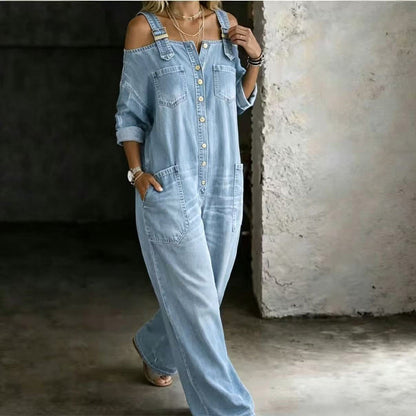Weit geschnittener Overall mit weitem Bein und Taschen