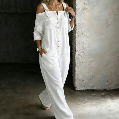 Weit geschnittener Overall mit weitem Bein und Taschen