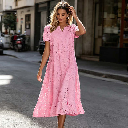 Women's Elegant V-Neck Short Sleeve Dress