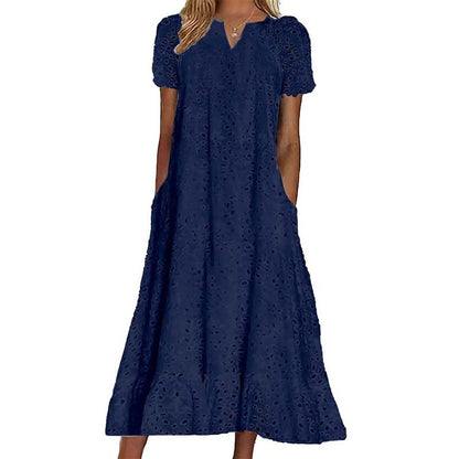 Women's Elegant V-Neck Short Sleeve Dress