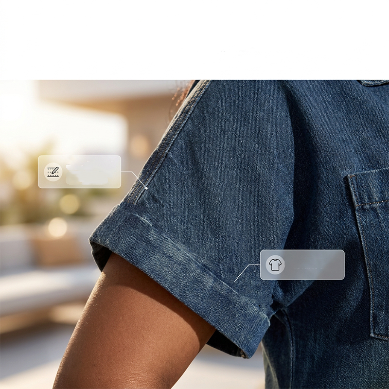 Lässiges Jeanskleid mit halbem Reißverschluss für Damen