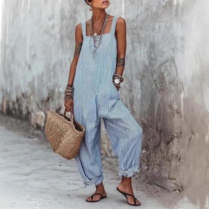 👗✨Sommer-Sonderangebot 55% RABATT!🌸 Lässiger gestreifter Overall mit schmalen Trägern – perfekt für Sommer & Urlaub