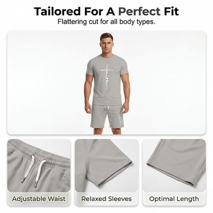 ⏰ 50 % RABATT – Nur für kurze Zeit ✨Herren Faith T-Shirt & Shorts Set ✝️ Lässiges 2-teiliges Freizeit Outfit