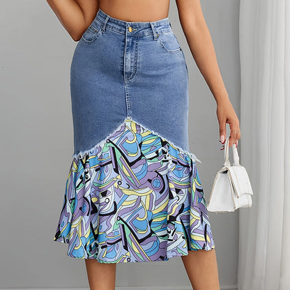 🧜‍♀️ Hochtaillierter Jeans-Meerjungfrauenrock für Damen – figurbetonend & elegant