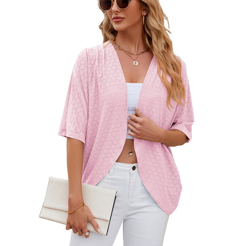 Lässige, weiche Strickjacke mit halben Ärmeln für Damen
