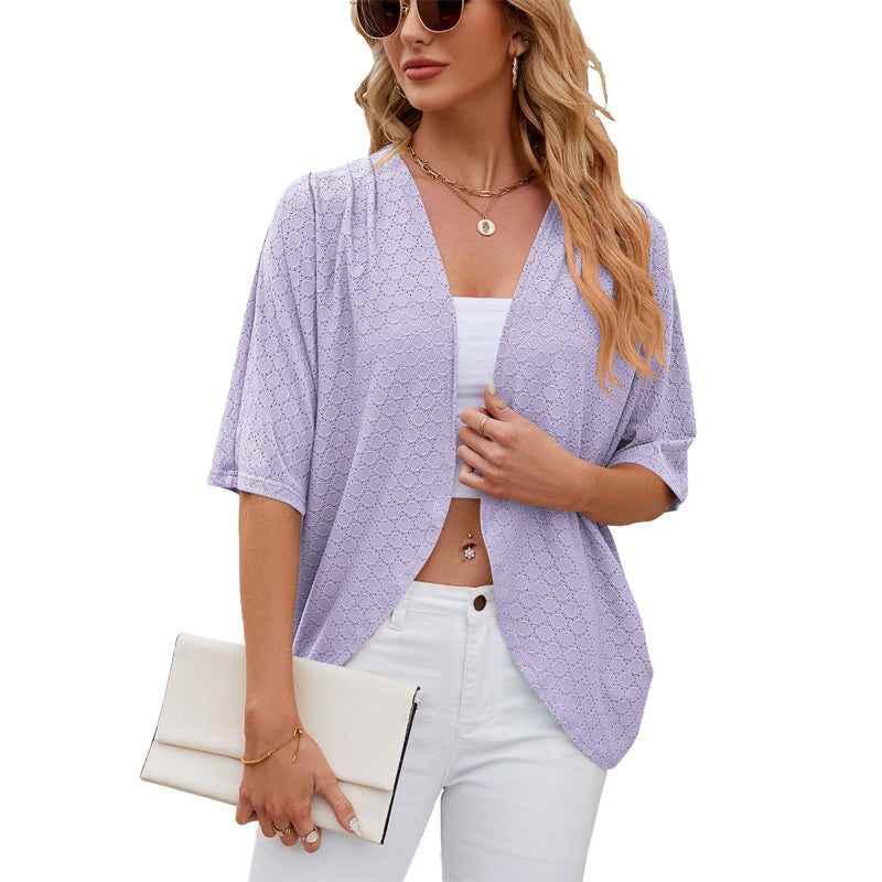 Lässige, weiche Strickjacke mit halben Ärmeln für Damen