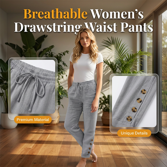 🌺💥 NUR KURZE ZEIT 50% RABATT! Damen Freizeithose mit Taillen-Kordelzug & knöpfbarem Beinabschluss am Knöchel